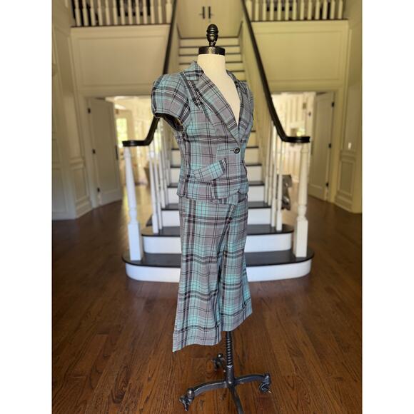 Y2k Plaid Office Siren 2-Piece Suit Whimsy Alt Grunge Punk Mod SteamPunk Career - Picture 3 of 11